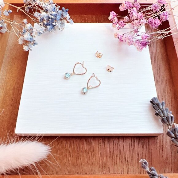 New Sparkly Heart Stud Earrings with Cubic Zirconia Charm | Handmade in BC - Picture 3 of 4